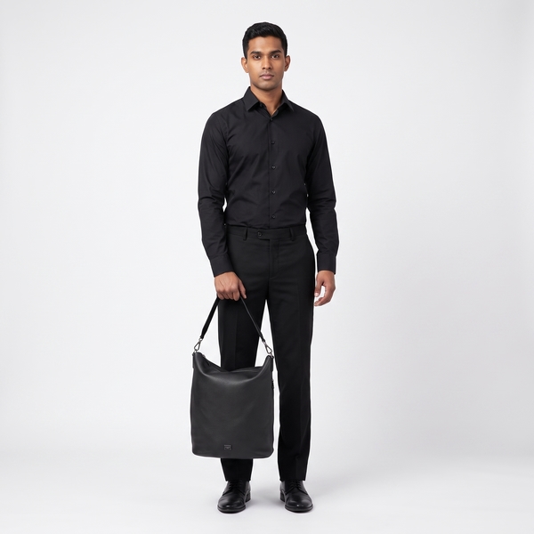 Leather Large Hobo Black