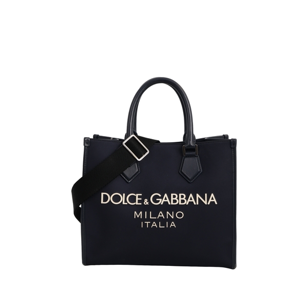 Nylon/Leather Logo Shopper Navy