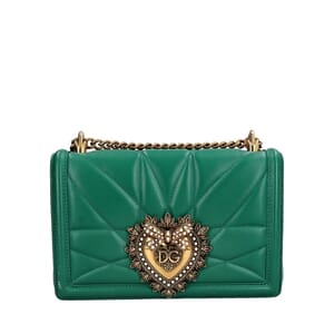 Leather Quilted Devotion Medium Shoulder Bag Green, view 4