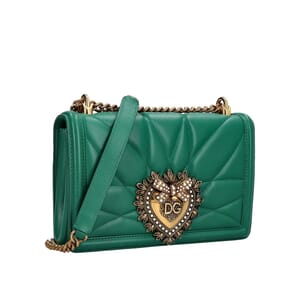 Leather Quilted Devotion Medium Shoulder Bag Green, view 2