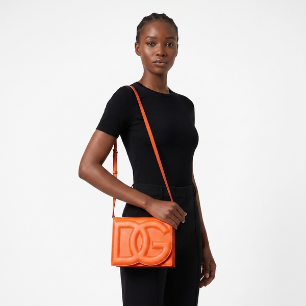 Leather DG Logo Crossbody Bag Orange
