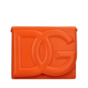 Leather DG Logo Crossbody Bag Orange, view 5