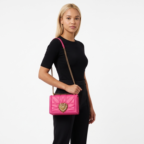 Leather Quilted Devotion Medium Shoulder Bag Pink