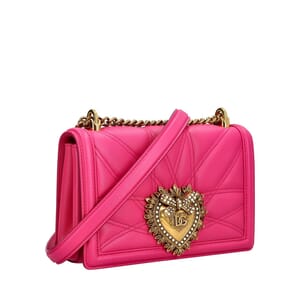 Leather Quilted Devotion Medium Shoulder Bag Pink, view 2
