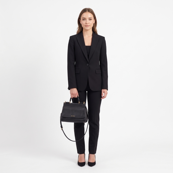 Grained Leather Sicily Medium Top Handle Bag Black