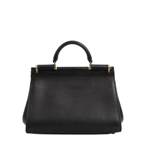 Grained Leather Sicily Medium Top Handle Bag Black, view 4