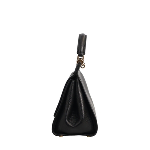 Grained Leather Sicily Medium Top Handle Bag Black, view 5