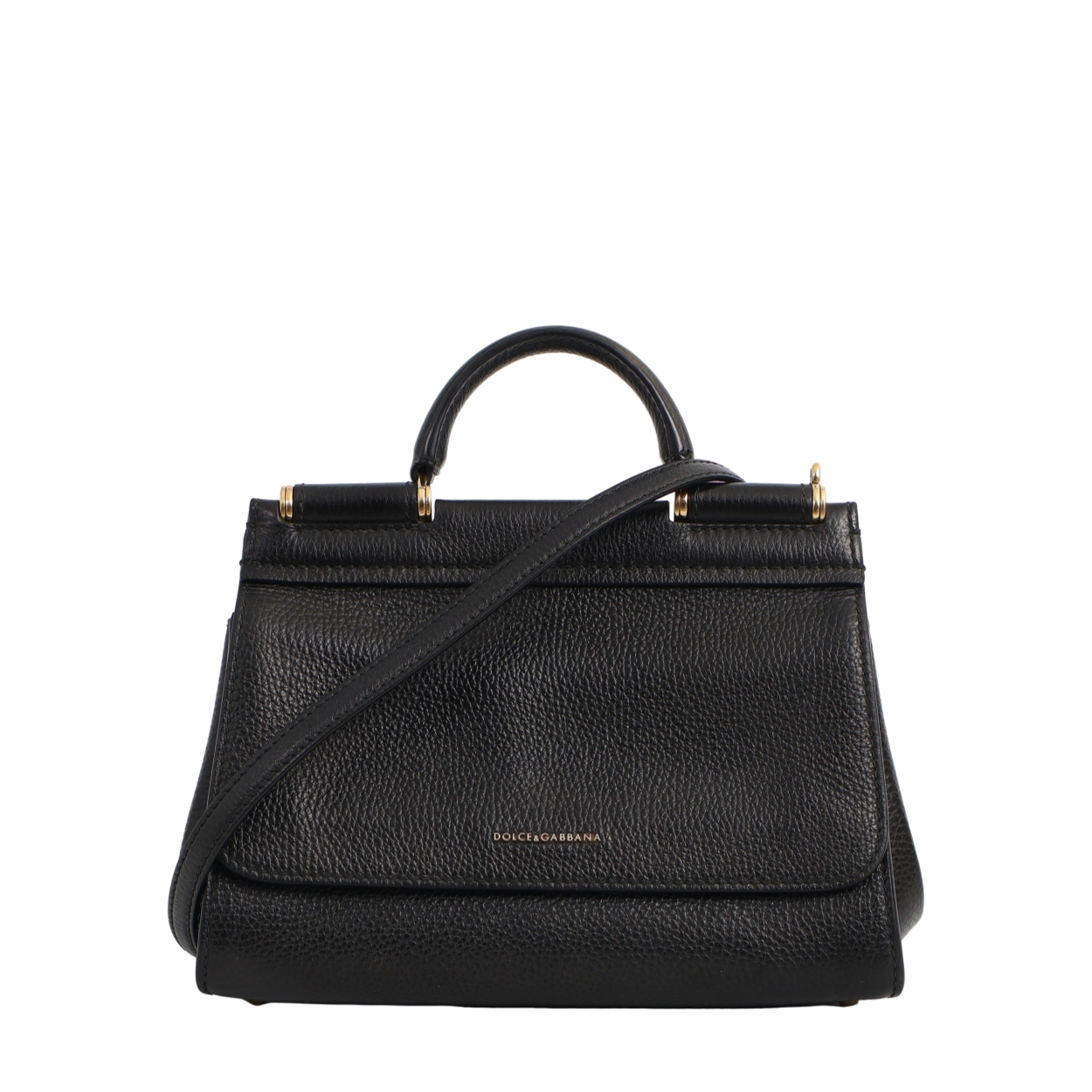 Grained Leather Sicily Medium Top Handle Bag Black