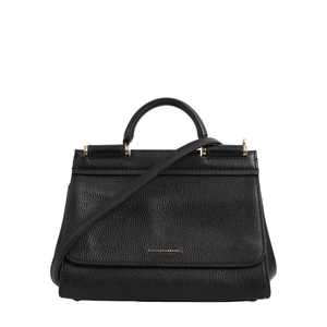 Grained Leather Sicily Medium Top Handle Bag Black