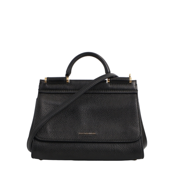 Grained Leather Sicily Medium Top Handle Bag Black