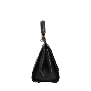 Grained Leather Sicily Medium Top Handle Bag Black, view 3