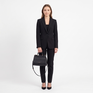 Grained Leather Sicily Medium Top Handle Bag Black, view 8