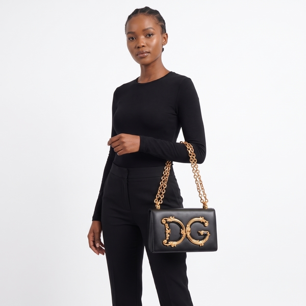 Leather DG Girls Shoulder Bag Black