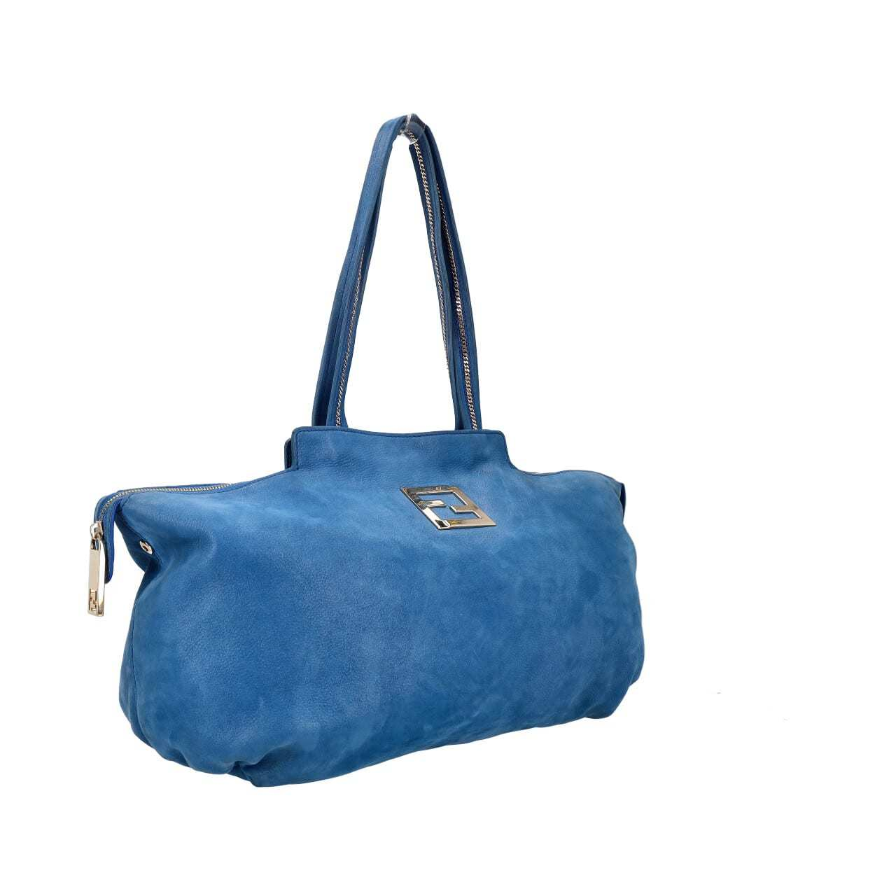FENDI Leather Medium Metallic Chains Tote Blue | Luxity