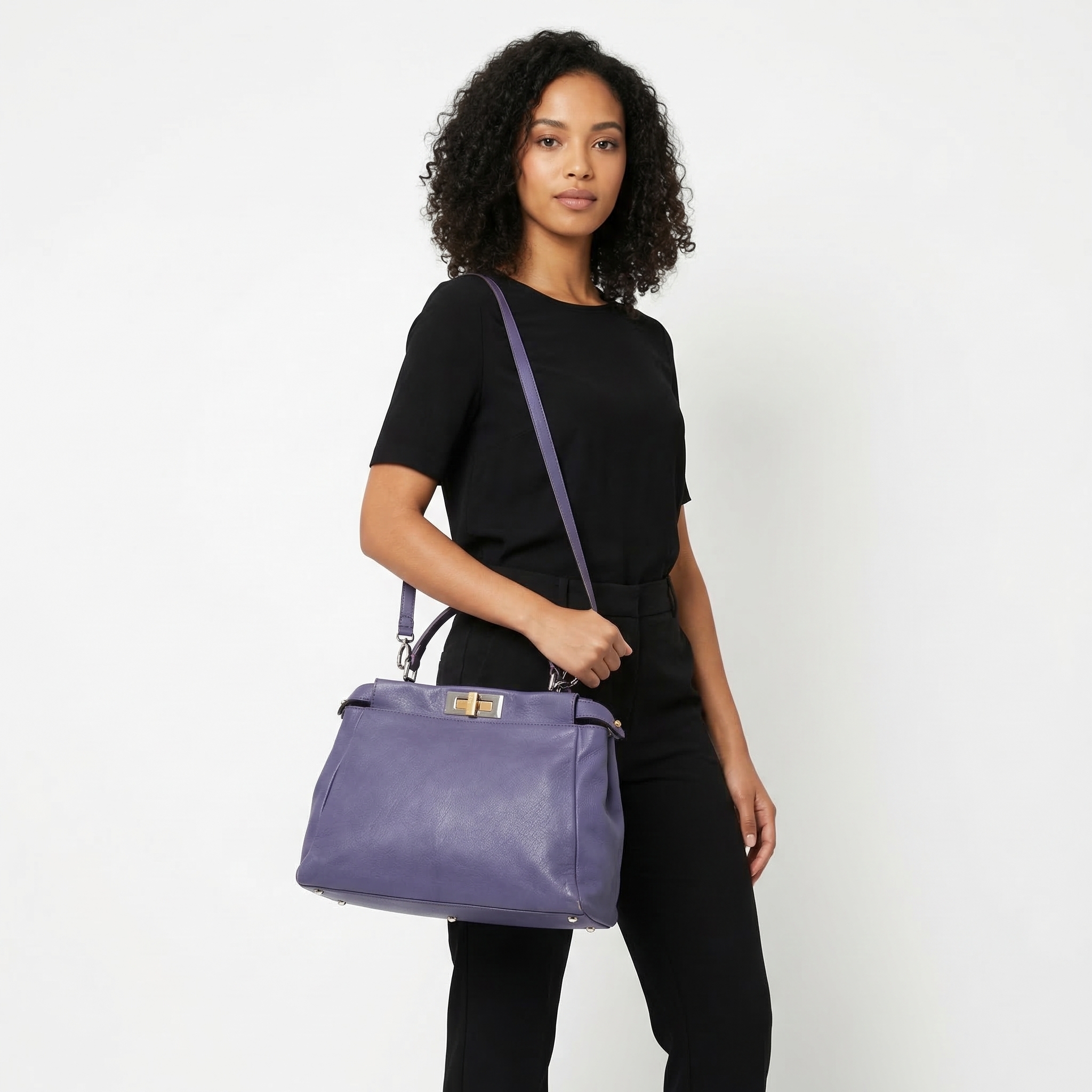 FENDI Leather Peekaboo Medium Shoulder Bag Violet | Luxity