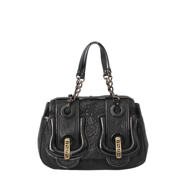 Drummed Leather/Patent B Shoulder Bag Black