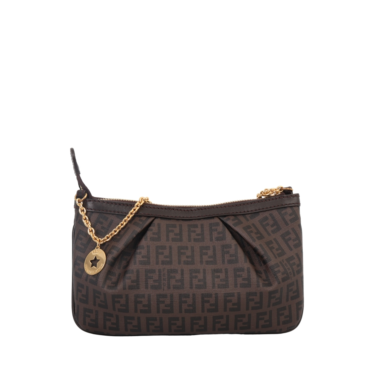 FENDI Zucchino Spalmati Forever Mini Pochette Brown | Luxity