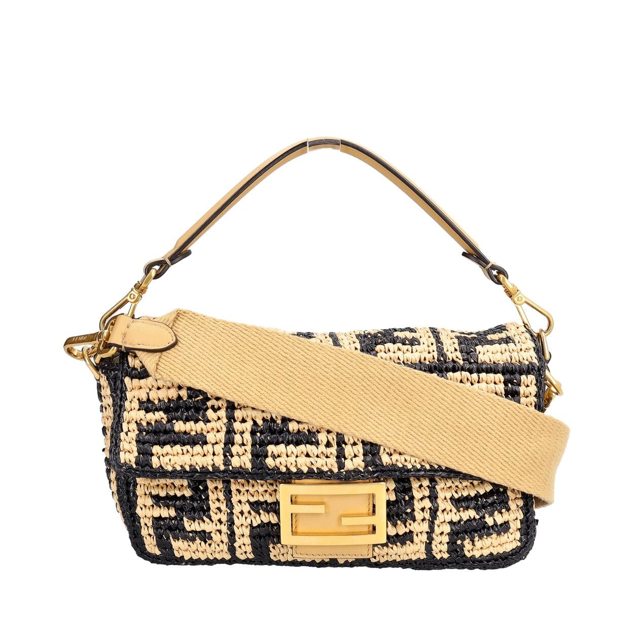 FENDI Raffia FF Crochet Bag Beige/Black | Luxity