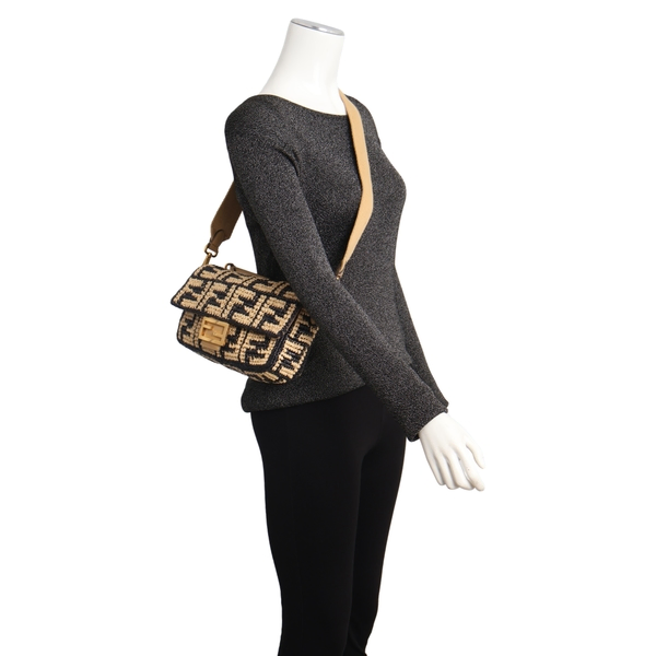 Raffia FF Crochet Bag Beige/Black