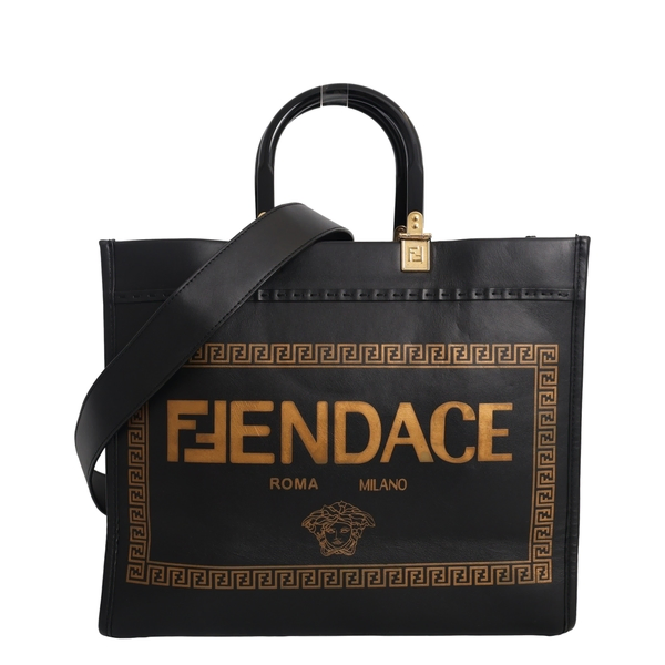 x VERSACE Leather Medium Sunshine Tote Black
