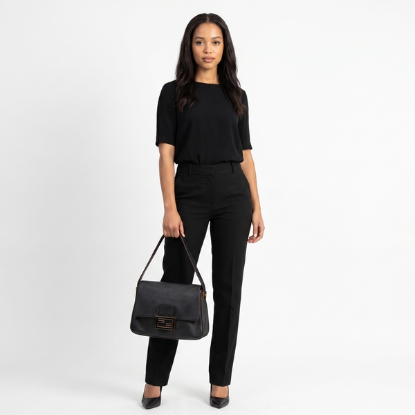 Leather Mama Baguette Shoulder Bag Black