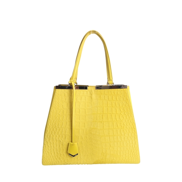 Leather Croc Embossed Pony Hair 3 Jours Tote Yellow