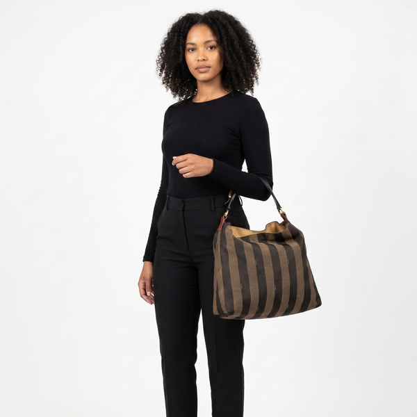 Canvas Pequin Stripe Hobo Brown/Black