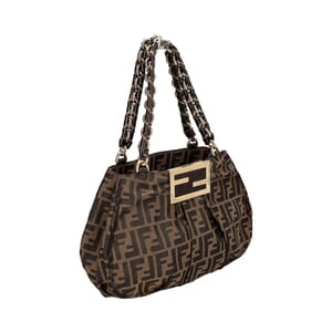 Canvas Zucca Small Mia Shoulder Bag Tobacco, view 2