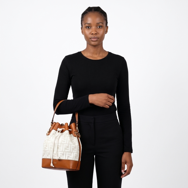 Vinyl/Leather Bucket Bag Tan
