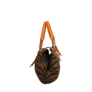 Canvas Tiger Print Top Handle Bag Brown/Burnt Orange, view 5