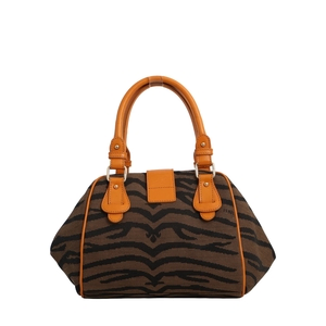 Canvas Tiger Print Top Handle Bag Brown/Burnt Orange, view 3