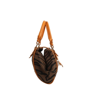 Canvas Tiger Print Top Handle Bag Brown/Burnt Orange, view 4