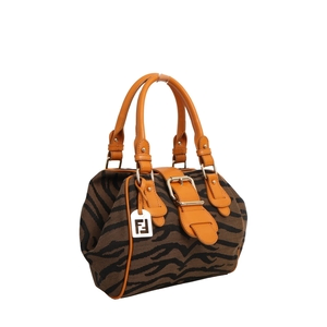 Canvas Tiger Print Top Handle Bag Brown/Burnt Orange, view 2