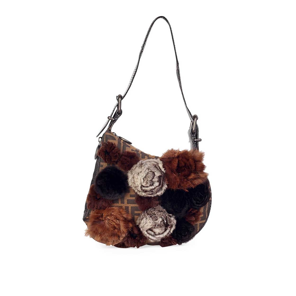 FENDI Fur Rosette Zucca Oyster Bag | Luxity