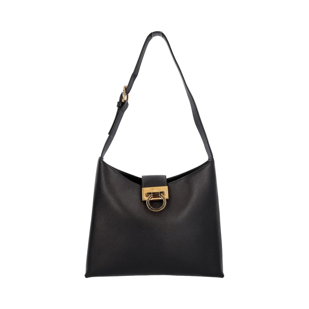 SALVATORE FERRAGAMO Saffiano Trifolio Shoulder Bag Black | Luxity