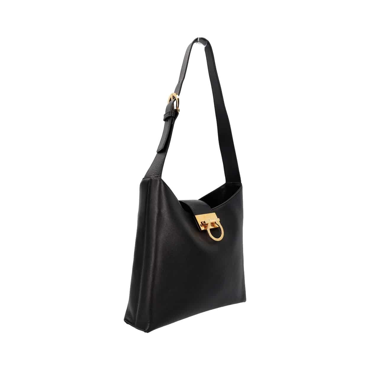 SALVATORE FERRAGAMO Saffiano Trifolio Shoulder Bag Black | Luxity