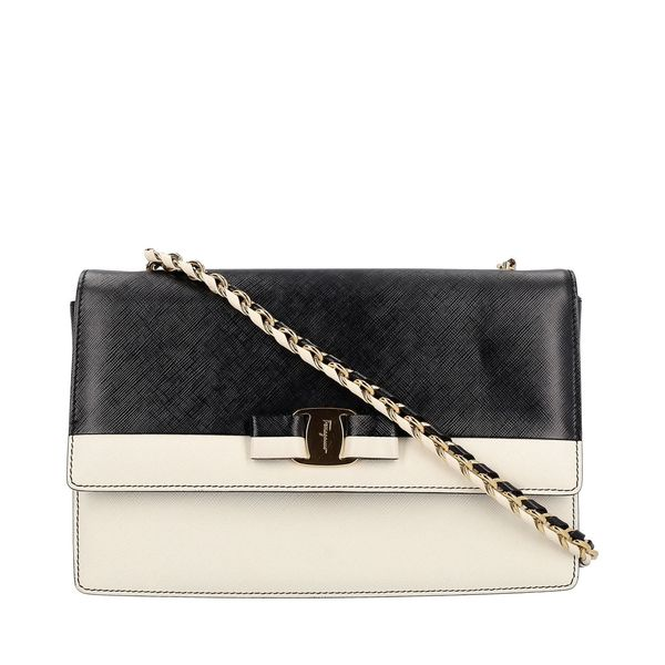 Leather Ginny Shoulder Bag Black/White