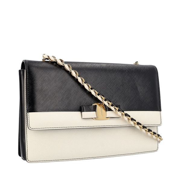 Leather Ginny Shoulder Bag Black/White
