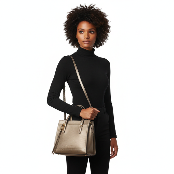 Metallic Leather Small Amy Tote Bronze