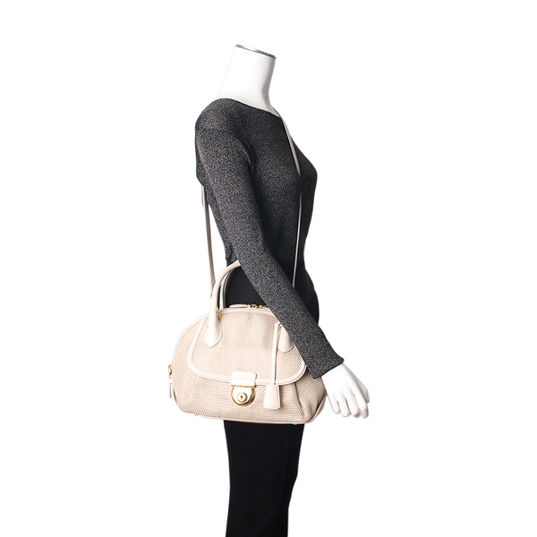 Leather Trim Straw Tote Ivory
