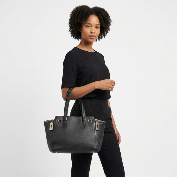 Leather Arianna Zip Tote Black