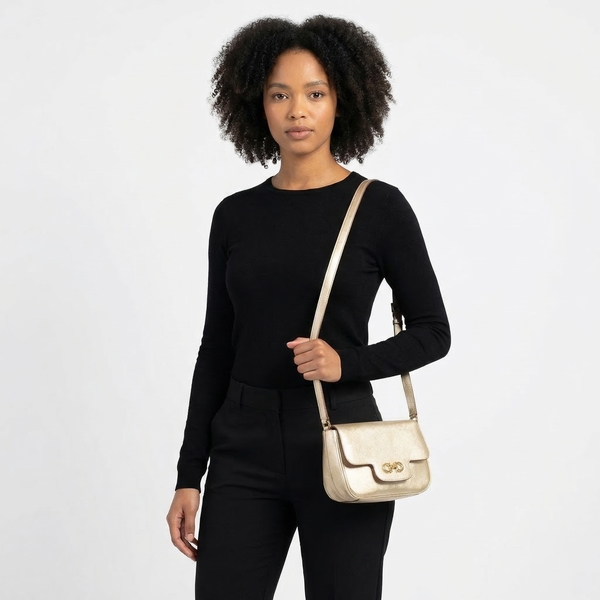 Leather Rory Chain Shoulder Bag Champagne
