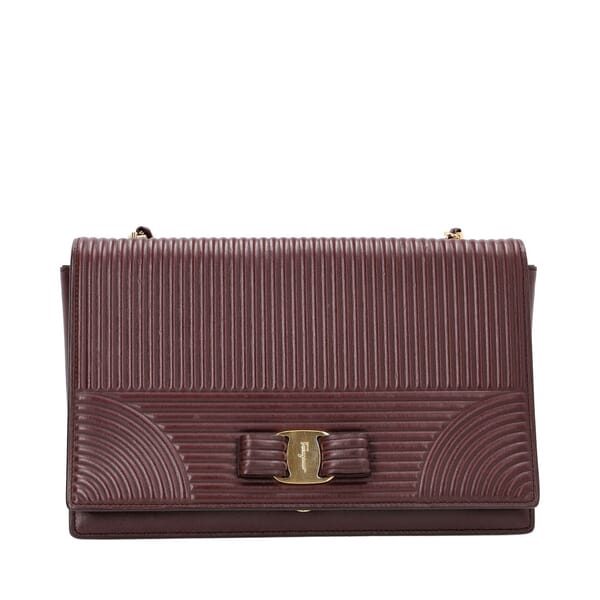 Leather Vara Bow Shoulder Bag Burgundy