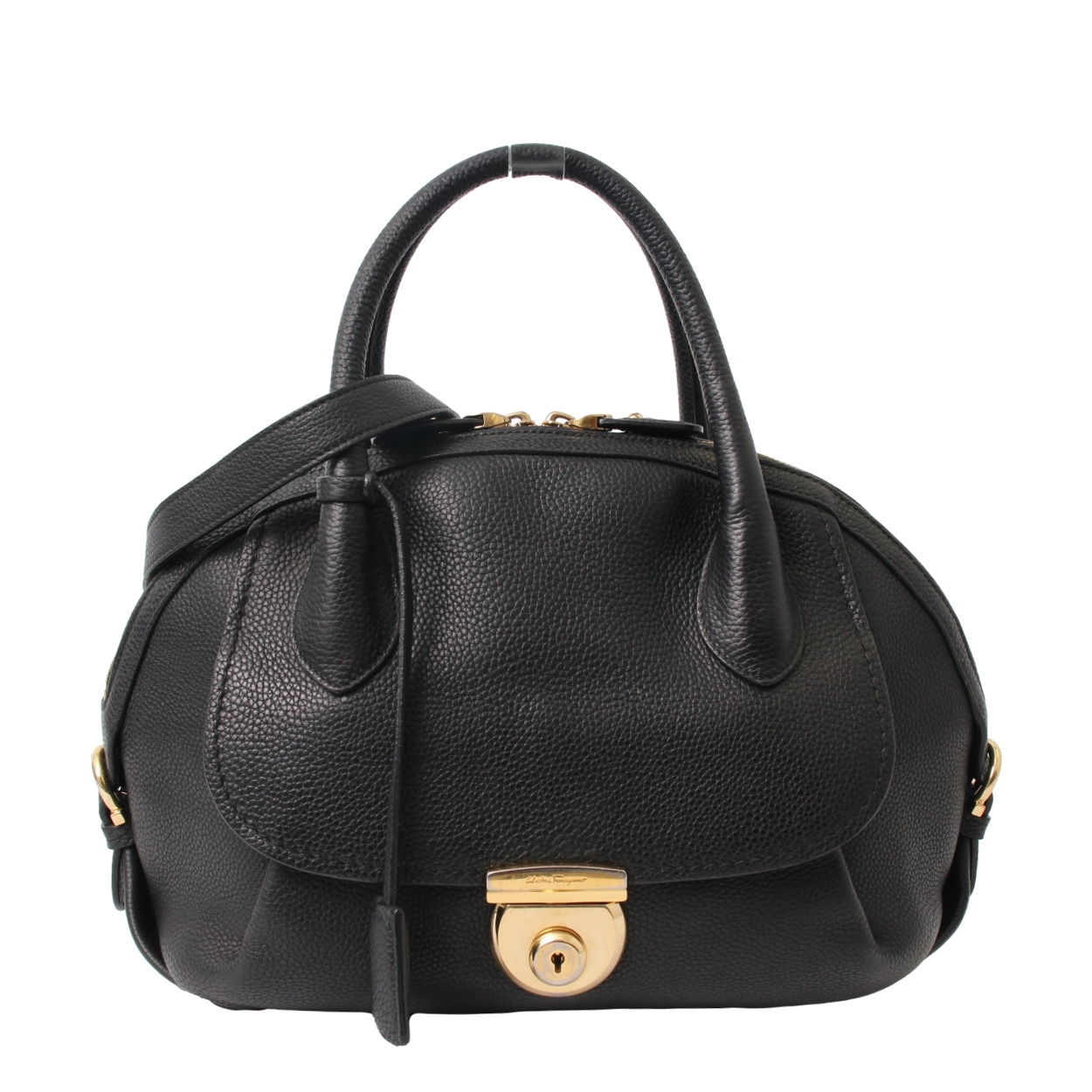 SALVATORE FERRAGAMO Leather Fiamma Shoulder Bag Black | Luxity