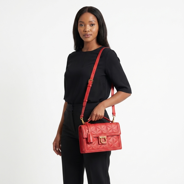 Leather Gancini Aileen Flap Bag Dark Pink