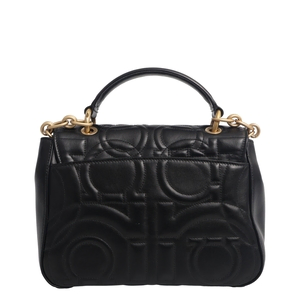 Quilted Leather Gancini Top Handle Black, view 3