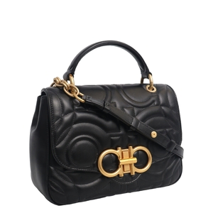 Quilted Leather Gancini Top Handle Black, view 2