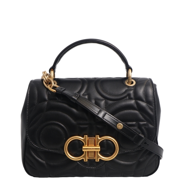 Quilted Leather Gancini Top Handle Black