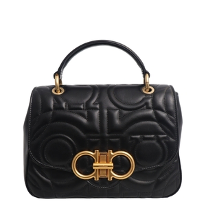 Quilted Leather Gancini Top Handle Black, view 4