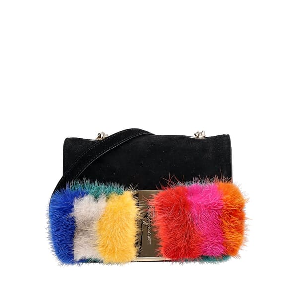 Suede/Fur Vara Crossbody Bag Black